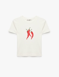 Pamuklu Slim Fit Kısa Kollu Bisiklet Yaka Baskılı Tişört