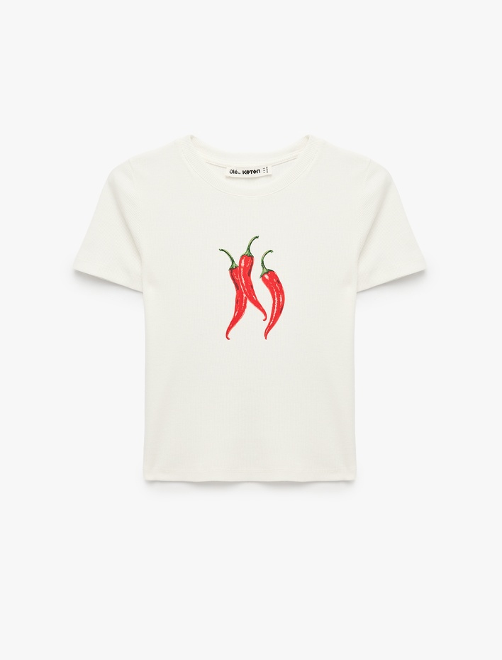  Pamuklu Slim Fit Kısa Kollu Bisiklet Yaka Baskılı Tişört