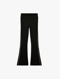 İspanyol Paça Şerit Detaylı Yüksek Bel Slim Fit Spor Tayt
