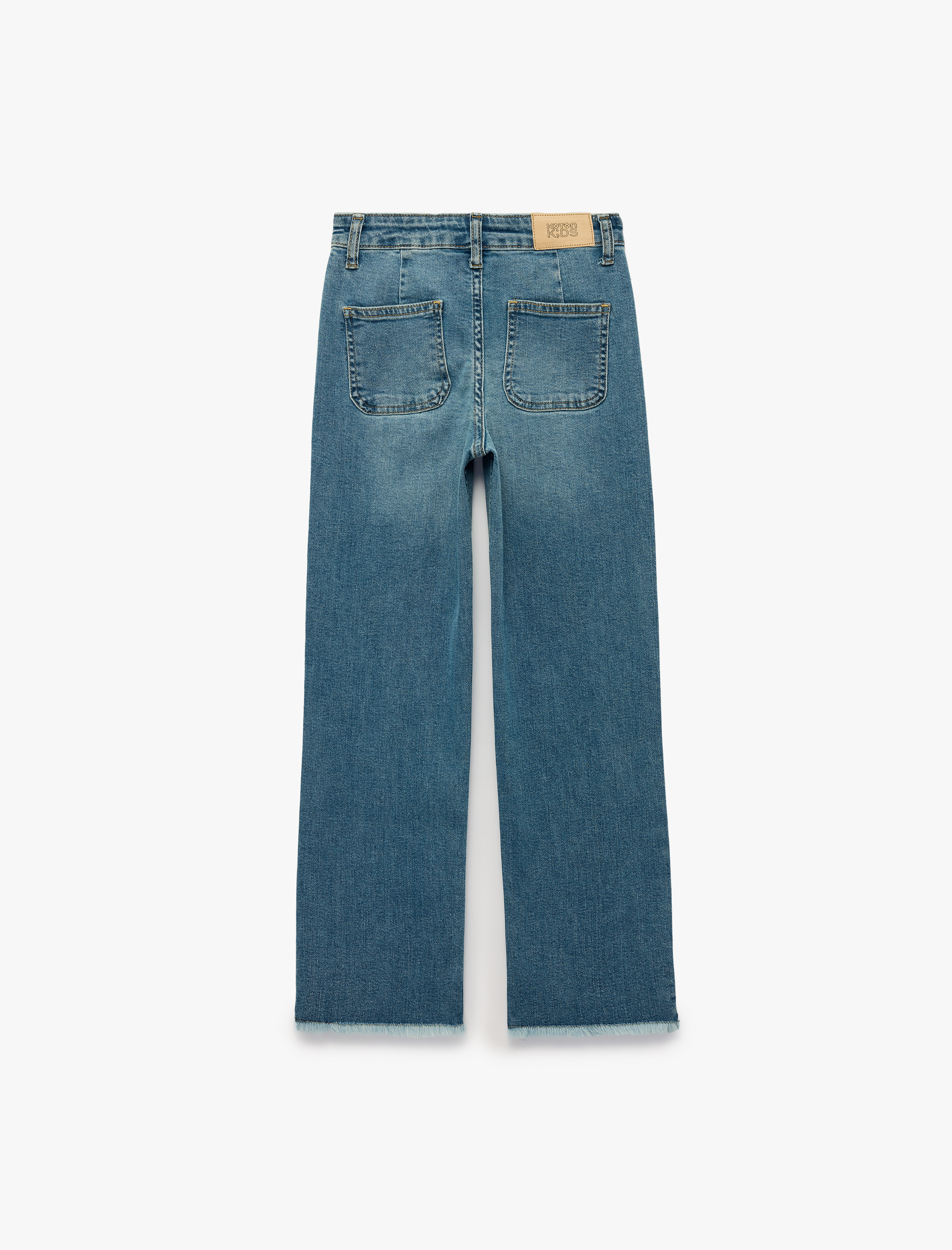  Kız Çocuk Pamuklu Yüksek Bel Cepli Denim Pantolon