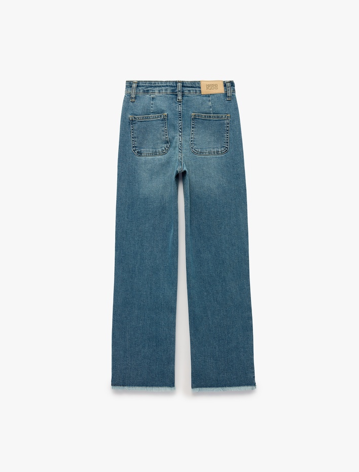 Kız Çocuk Pamuklu Yüksek Bel Cepli Denim Pantolon