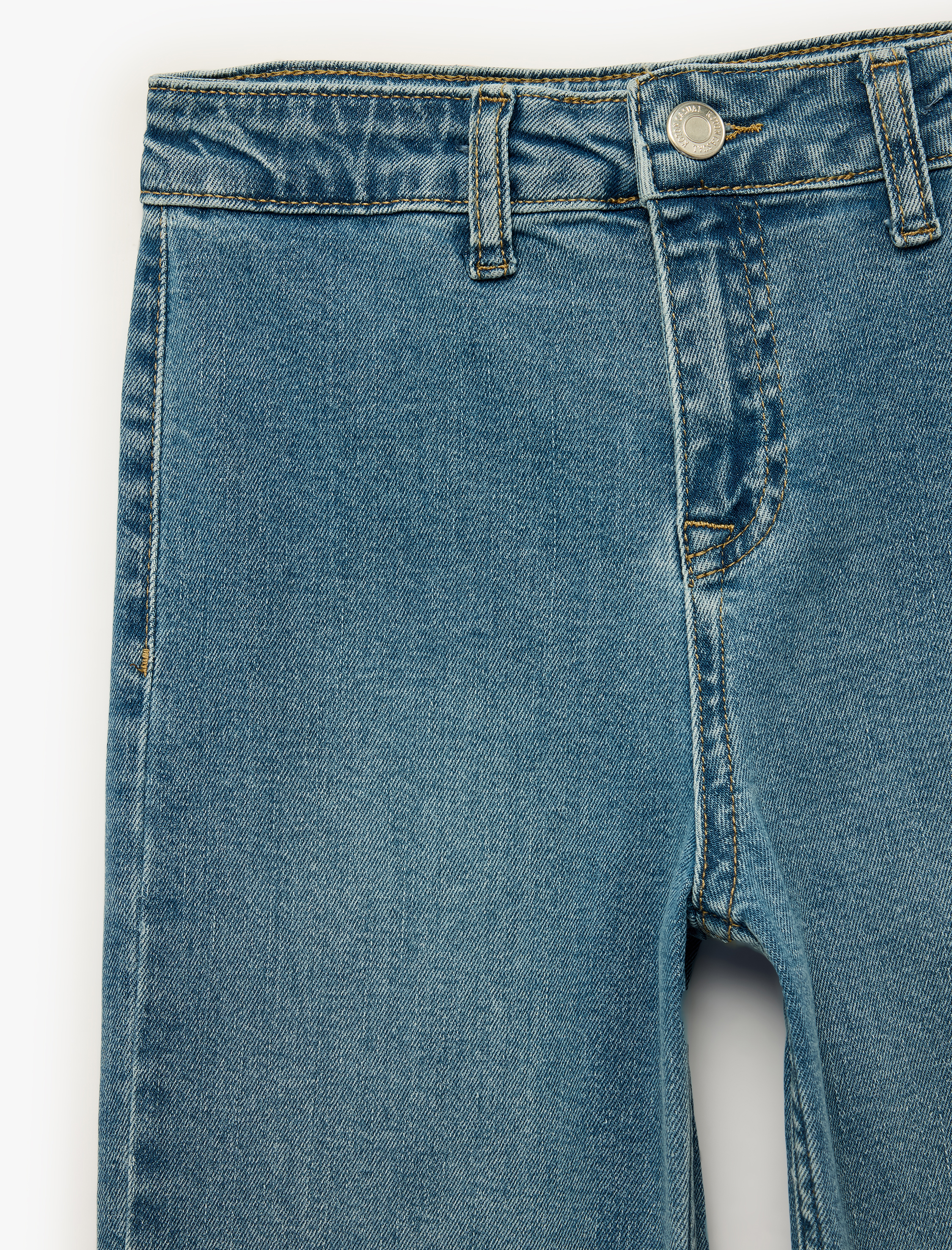  Kız Çocuk Pamuklu Yüksek Bel Cepli Denim Pantolon