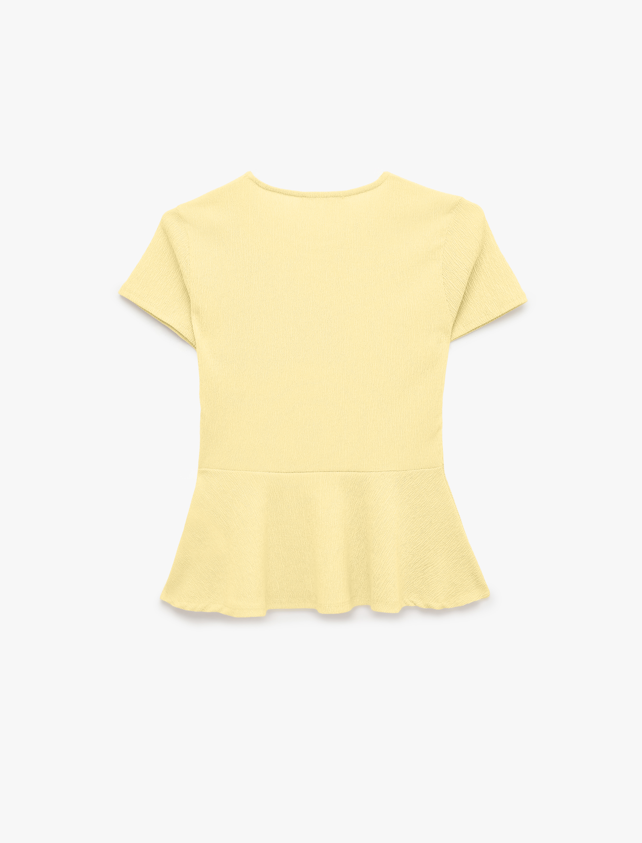   Bürümcük Kumaş Slim Fit Kısa Kollu Bisiklet Yaka Volanlı Peplum Kesim Tişört