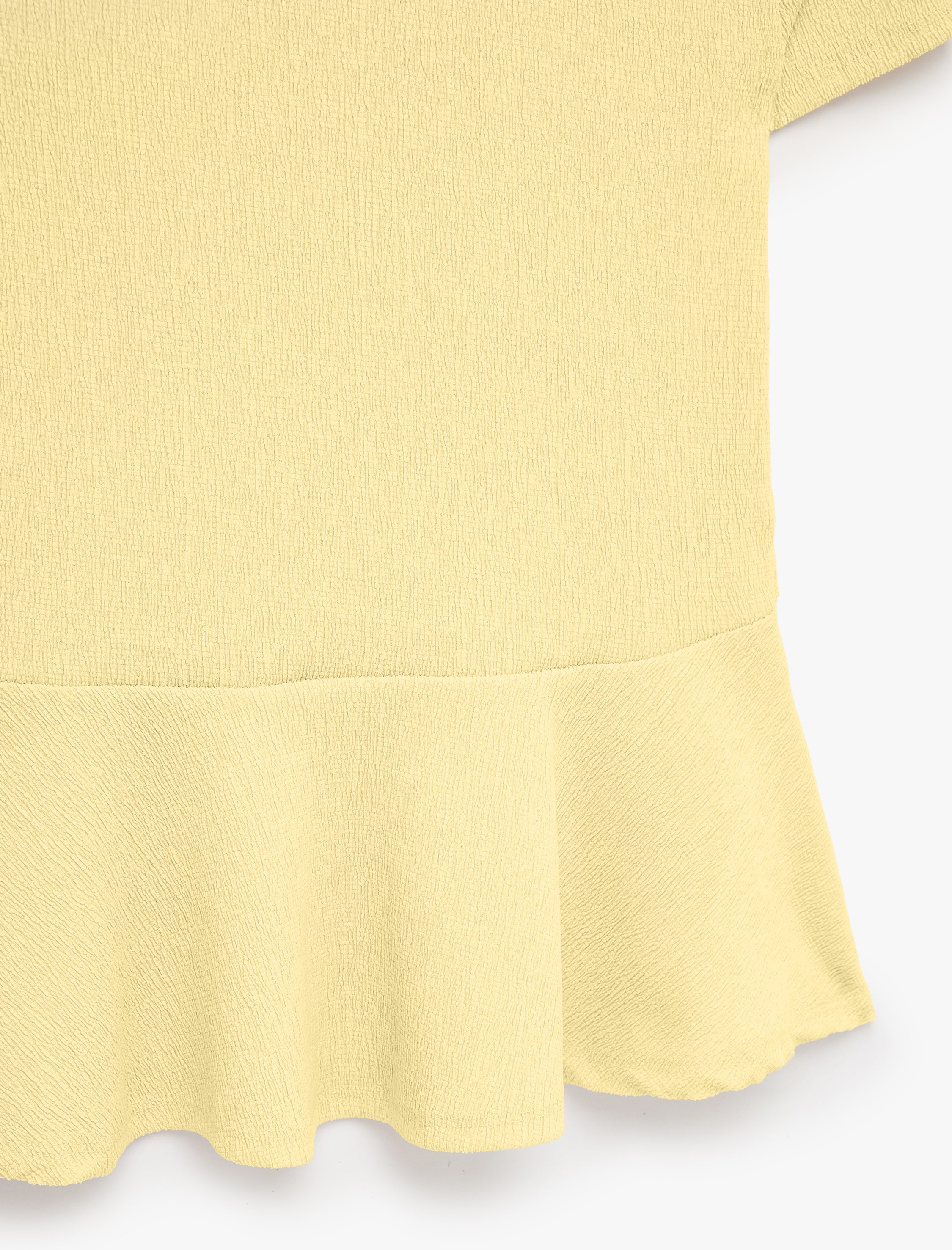   Bürümcük Kumaş Slim Fit Kısa Kollu Bisiklet Yaka Volanlı Peplum Kesim Tişört