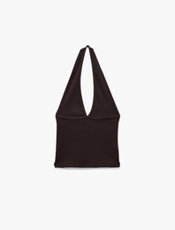 Pamuklu Dikiş Detaylı Kolsuz Slim Fit Crop Halter Yaka Bluz
