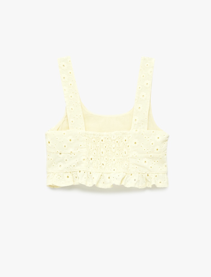 Kız Çocuk Pamuklu Yuvarlak Yaka Askılı Brodeli Crop Bluz
