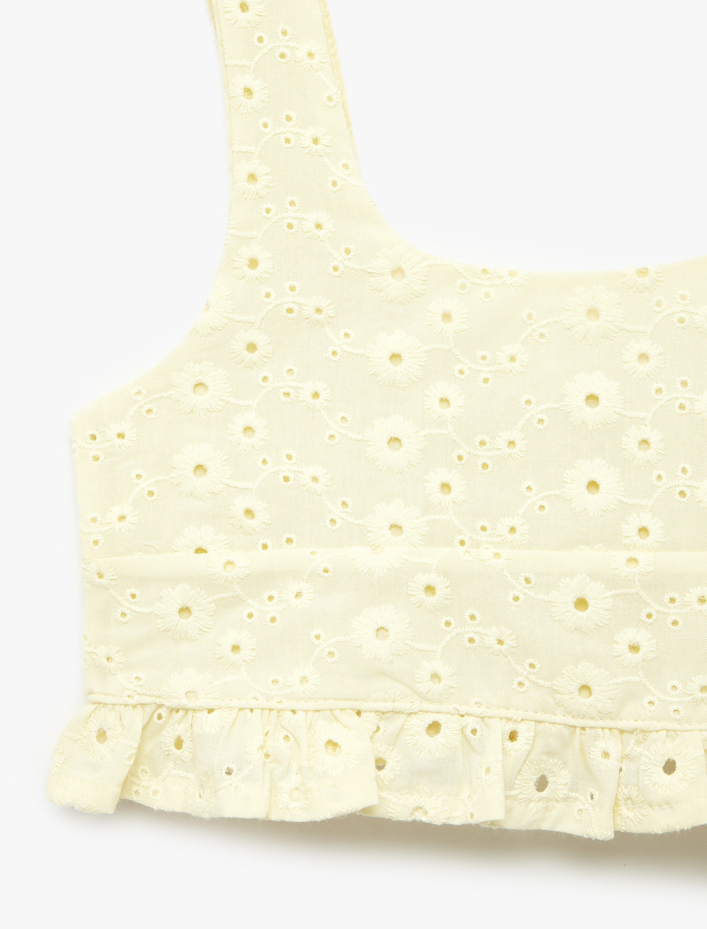  Kız Çocuk Pamuklu Yuvarlak Yaka Askılı Brodeli Crop Bluz