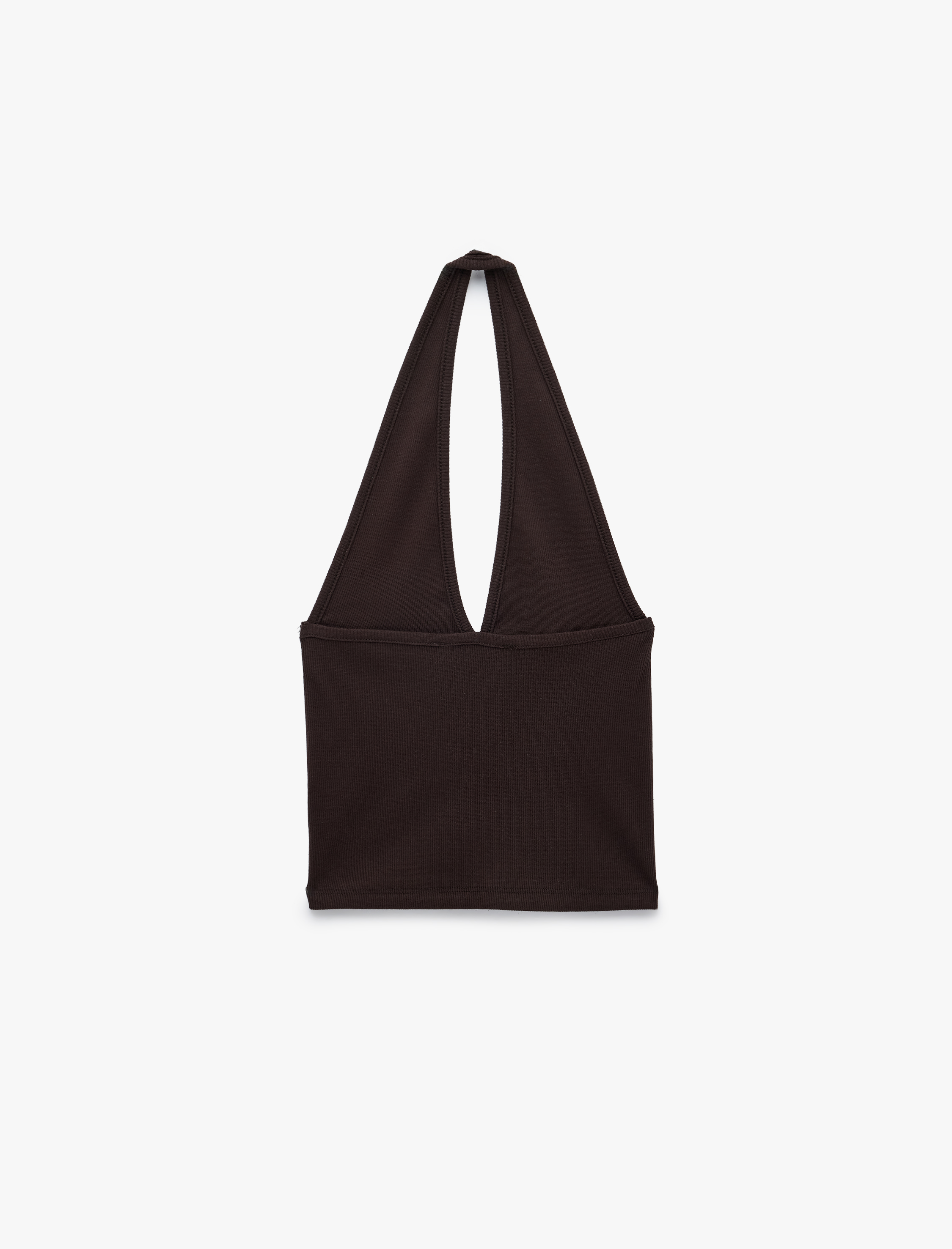   Pamuklu Dikiş Detaylı Kolsuz Slim Fit Crop Halter Yaka Bluz
