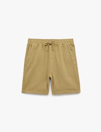 Regular Fit Cepli Pamuklu Beli Bağcıklı Şort