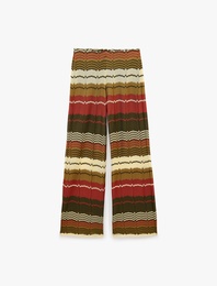 Desenli Uzun Düz Geniş Paça Pantolon