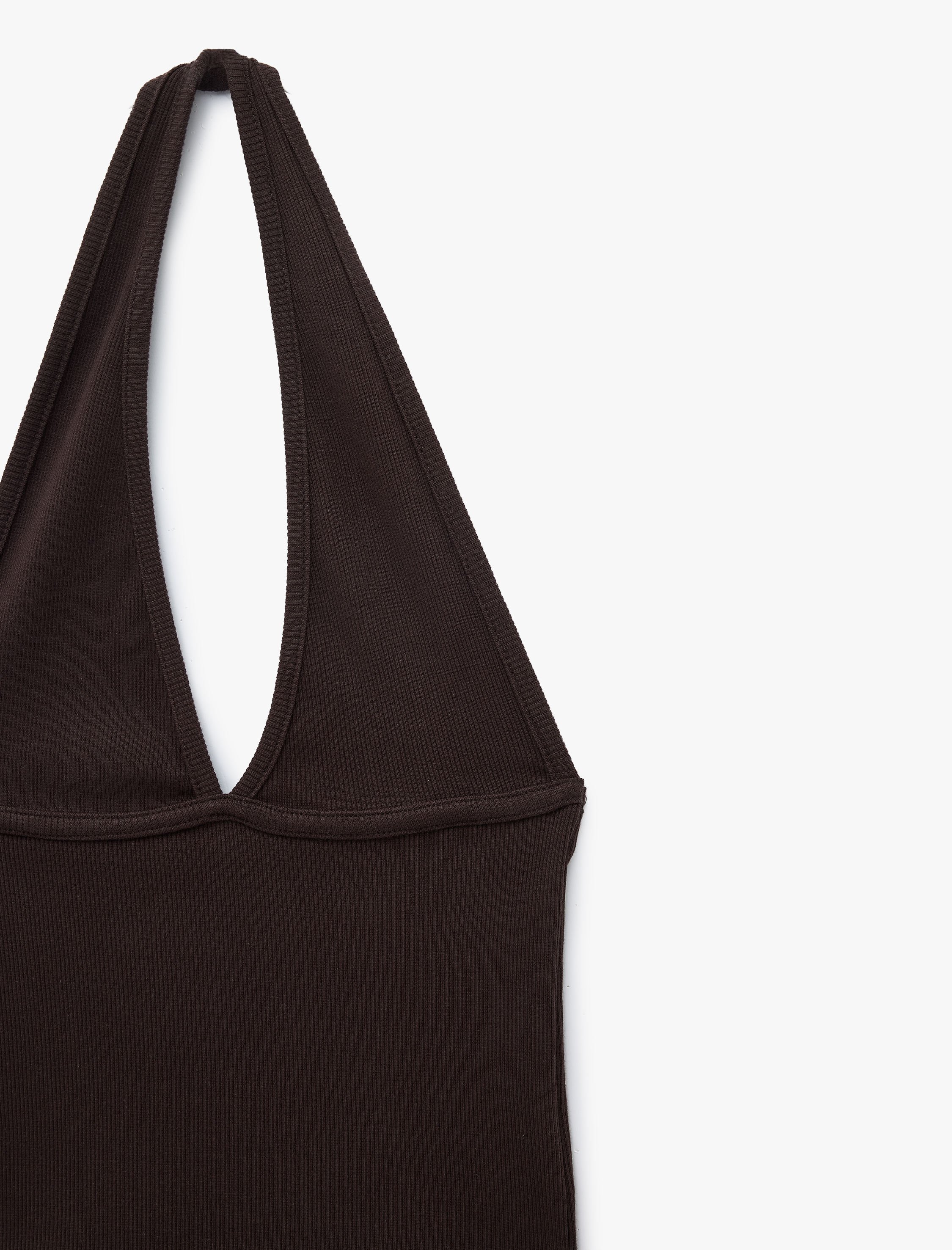   Pamuklu Dikiş Detaylı Kolsuz Slim Fit Crop Halter Yaka Bluz