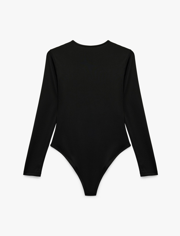  Bisiklet Yaka Uzun Kollu Bodysuit