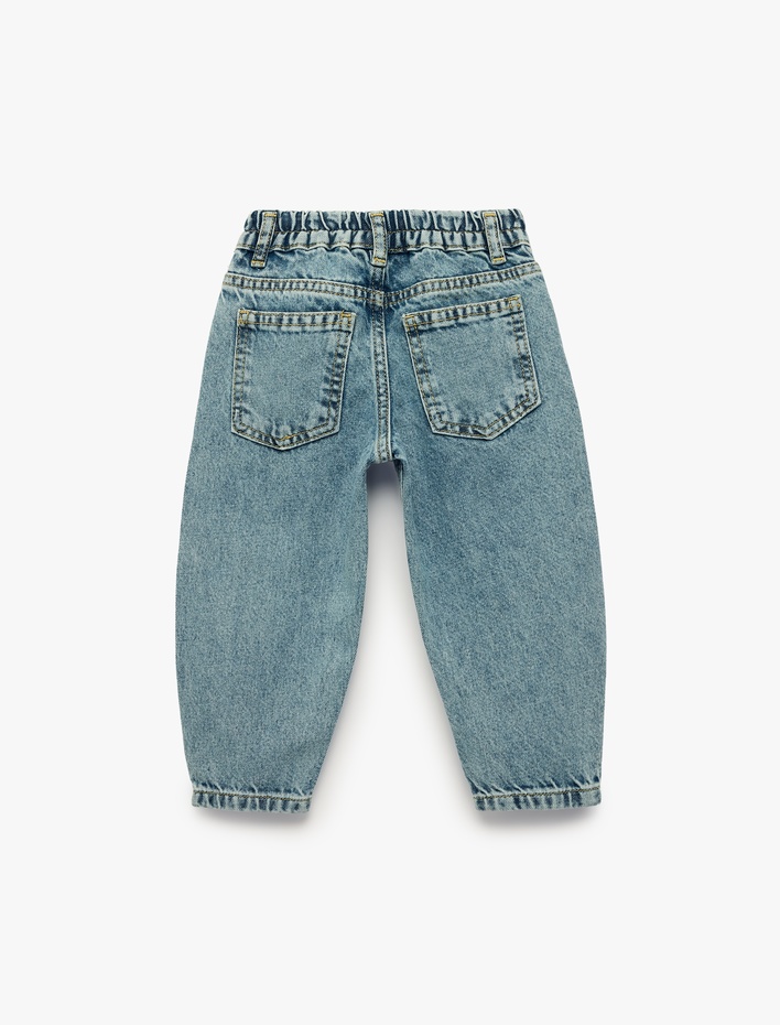 Erkek Bebek Pamuklu Beli Ayarlanabilir Lastikli Balon Form Denim Pantolon