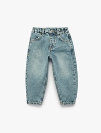 Pamuklu Beli Ayarlanabilir Lastikli Balon Form Denim Pantolon