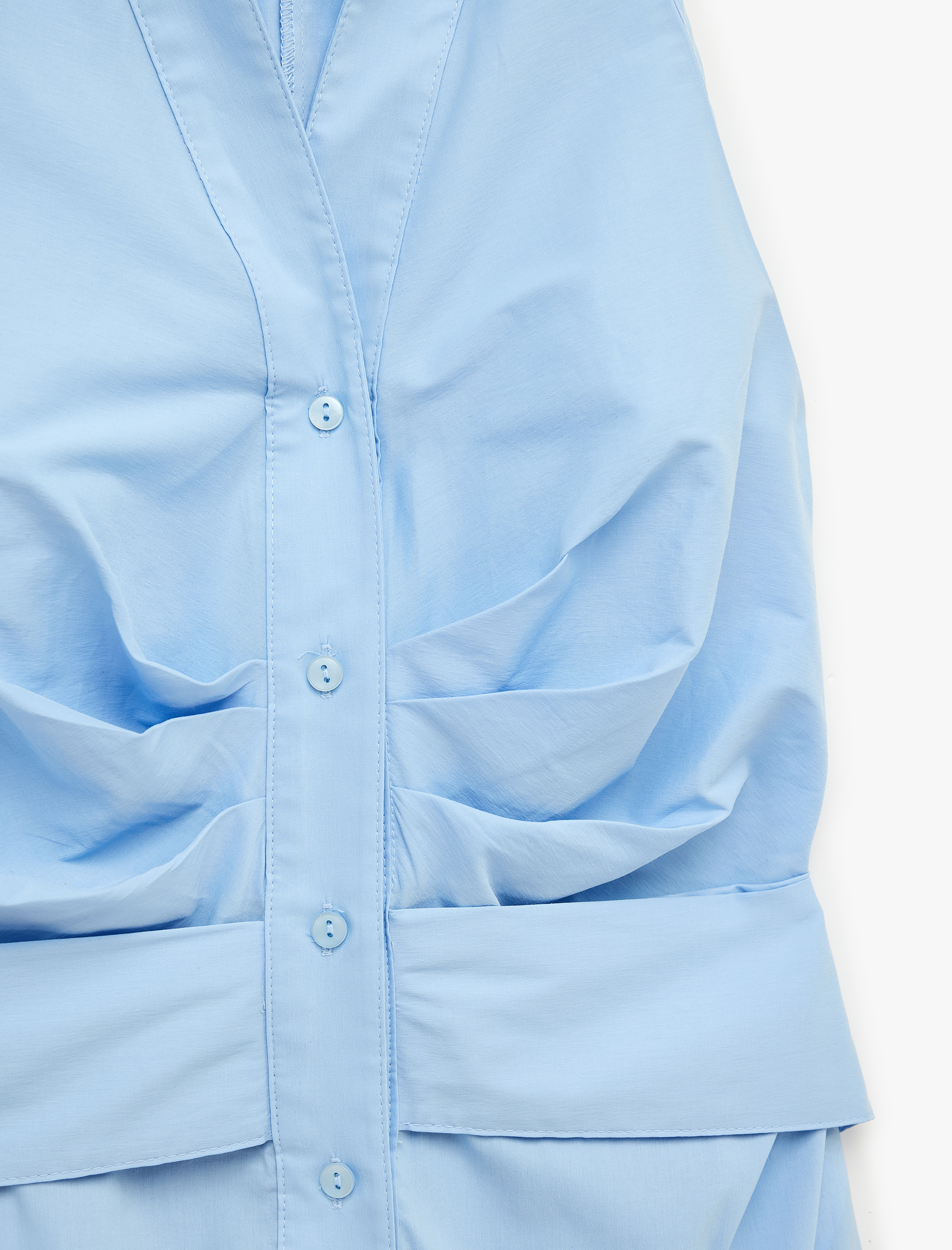   Slim Fit Pamuklu Arkadan Bağlama Detaylı V Yaka Düğmeli Poplin Kolsuz Gömlek