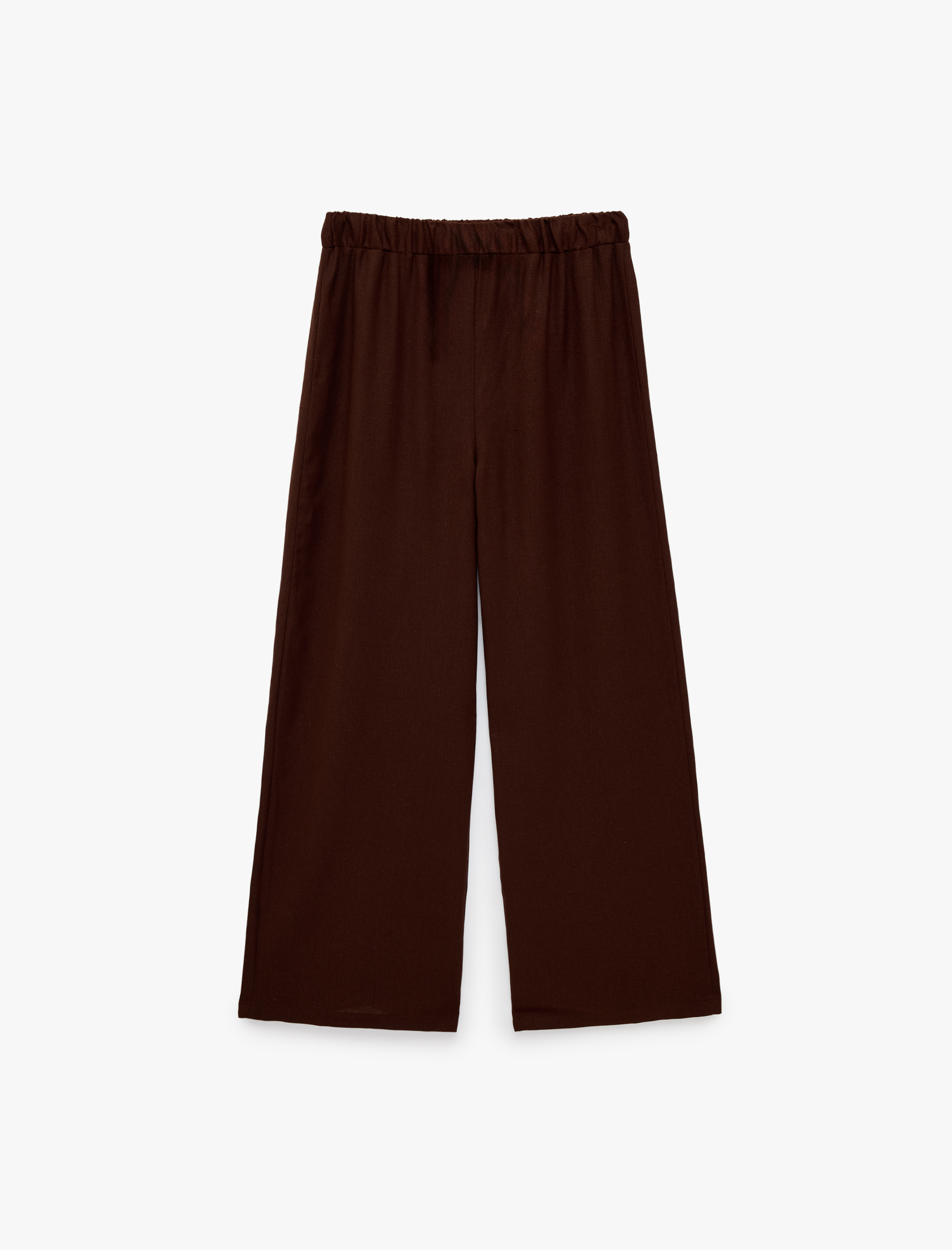   Rahat Kalıp Beli Bağcıklı Geniş Paça Keten Karışımlı Pantolon