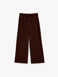 Rahat Kalıp Beli Bağcıklı Geniş Paça Keten Karışımlı Pantolon