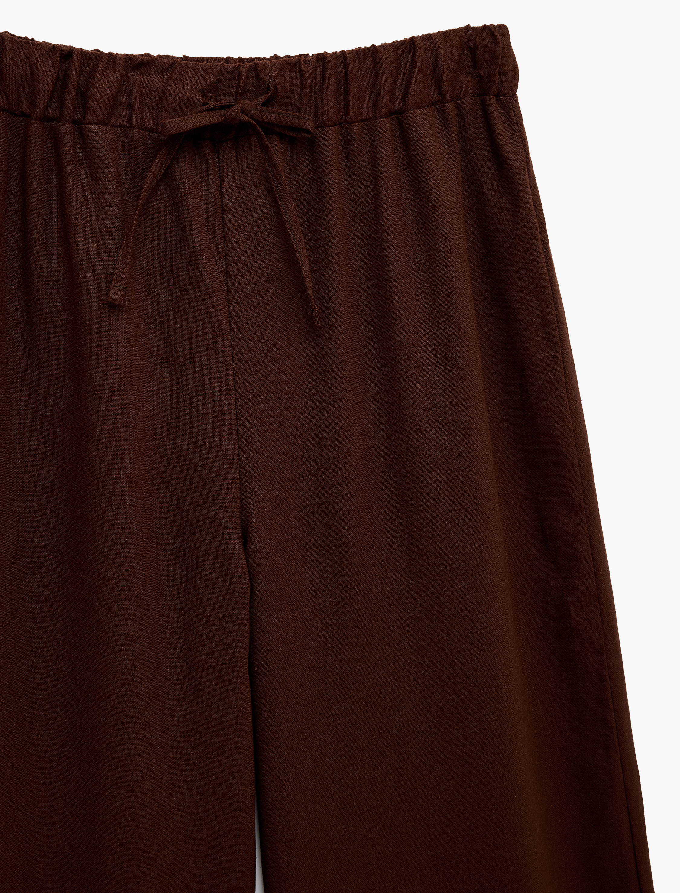   Rahat Kalıp Beli Bağcıklı Geniş Paça Keten Karışımlı Pantolon