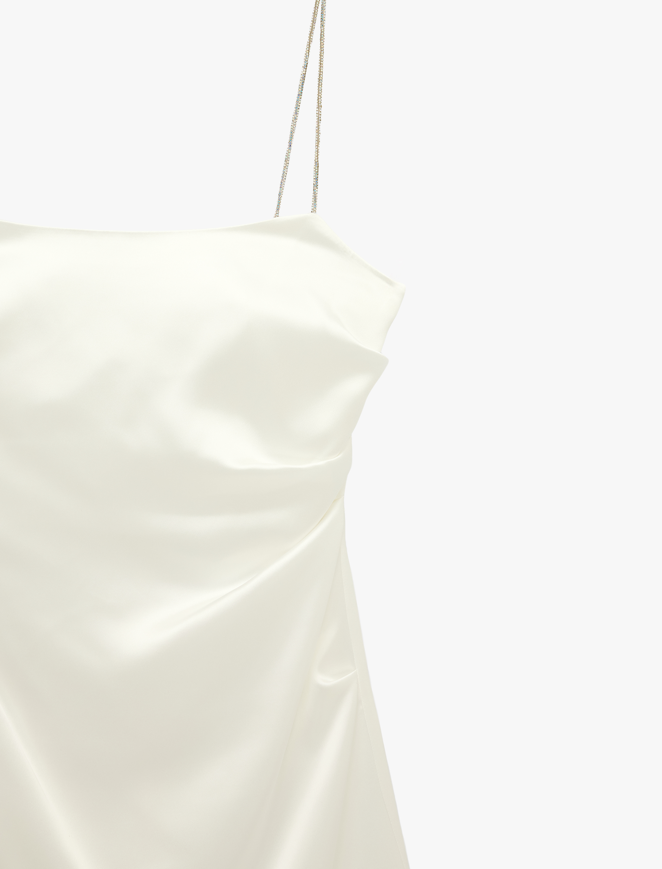   Taşlı İp Askılı Drapeli Saten Mini Abiye Nikah Elbisesi