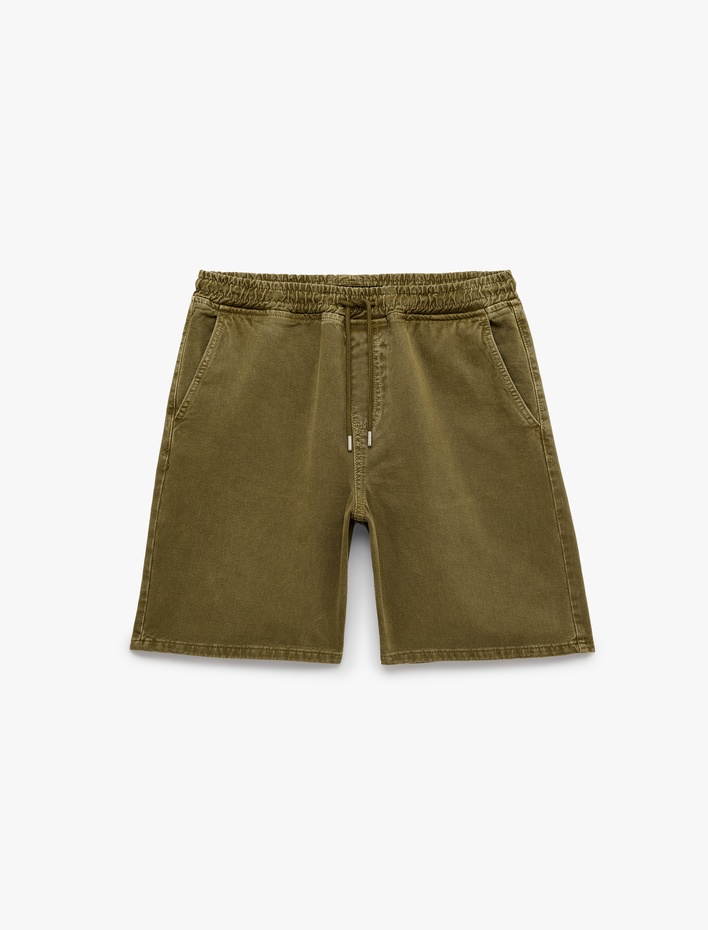  Pamuklu Rahat Kalıp Jogger Beli Bağcıklı Bermuda Jean Şort
