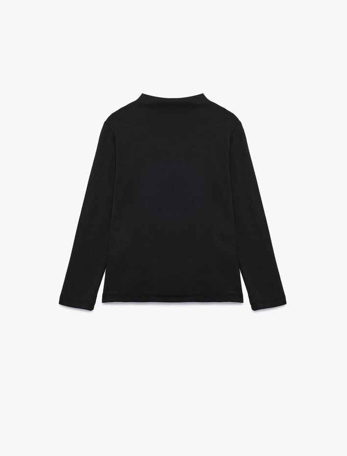 Kız Çocuk Dik Yaka Modal Karışımlı Uzun Kollu Slim Fit Tişört