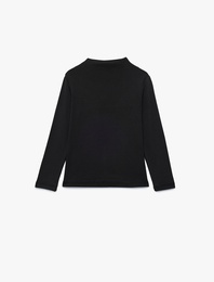 Dik Yaka Modal Karışımlı Uzun Kollu Slim Fit Tişört