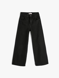 Kot Pantolon Geniş Paça Cepli Pamuklu - Wide Leg Jean