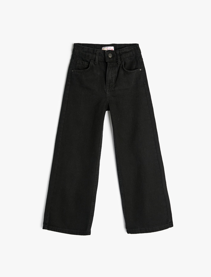 Kız Çocuk Kot Pantolon Geniş Paça Cepli Pamuklu - Wide Leg Jean