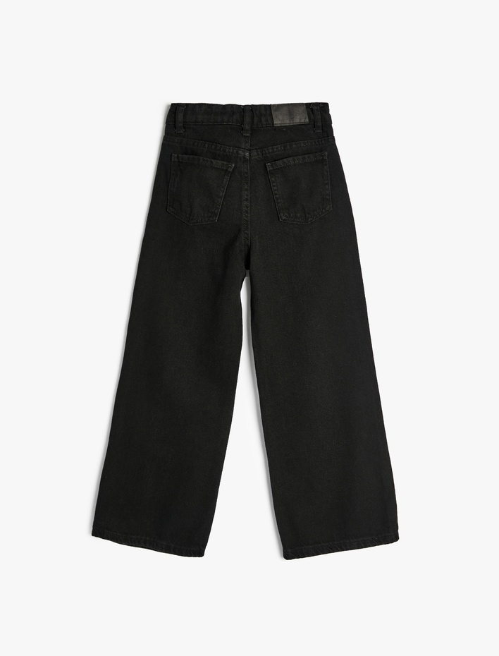 Kız Çocuk Kot Pantolon Geniş Paça Cepli Pamuklu - Wide Leg Jean