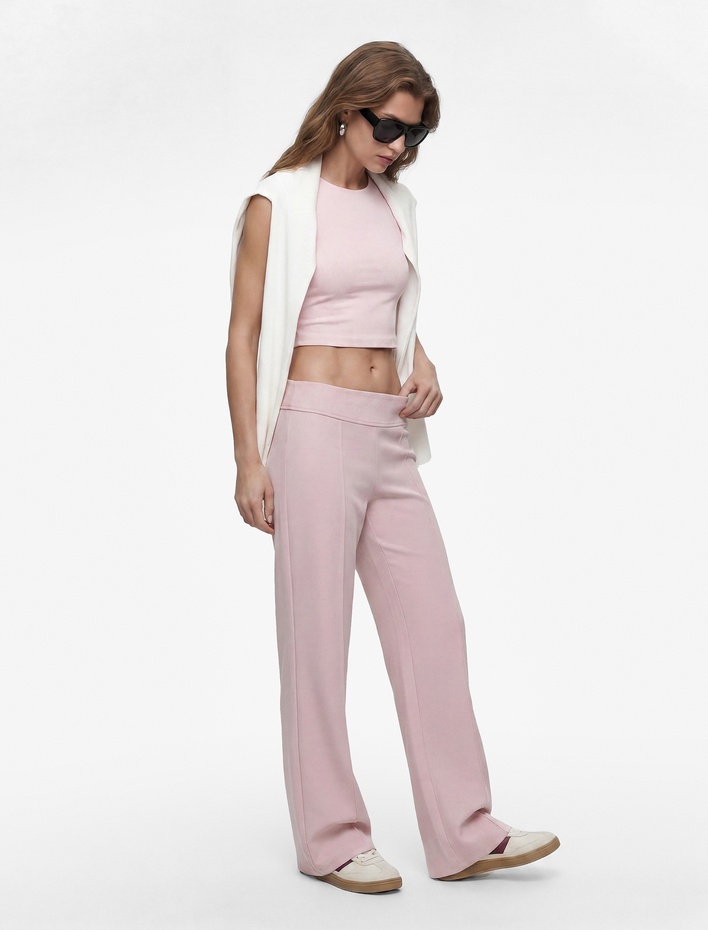  Viskon Modal Kumaş Slim Fit Nervürlü İspanyol Paça Pantolon