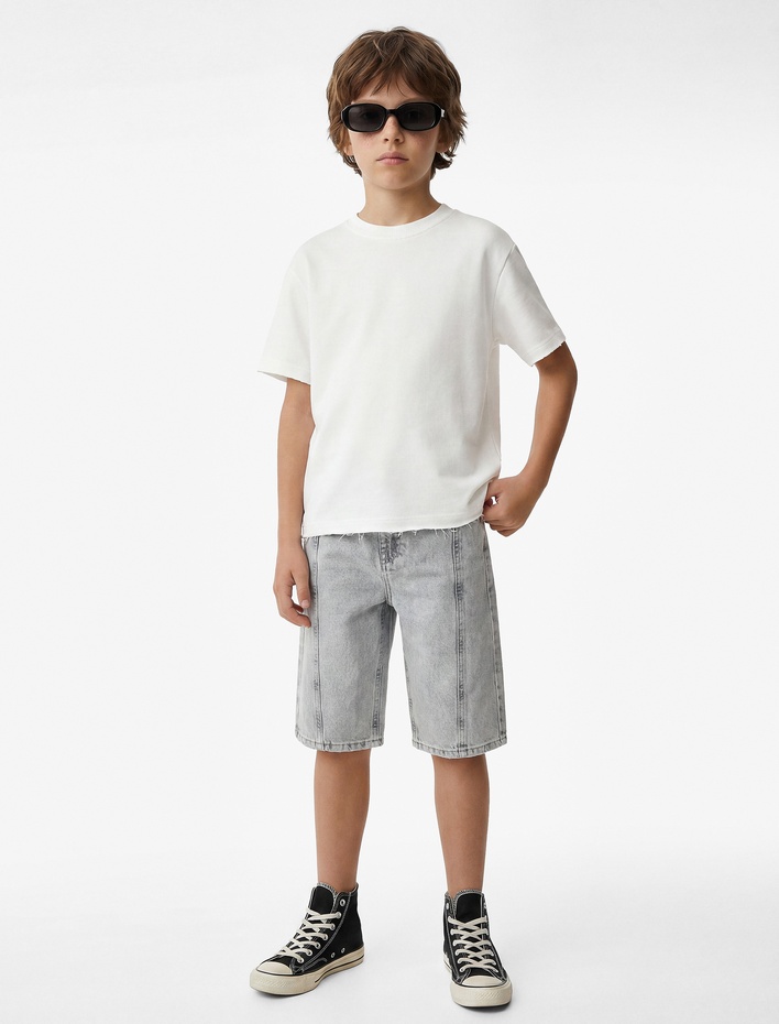 Erkek Çocuk Pamuklu Kısa Kollu Bisiklet Yaka Oversize Basic Tişört