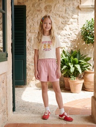 Kısa Kollu Slim Fit Bisiklet Yaka Pamuklu Crop Baskılı Tişört
