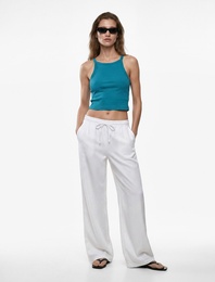 Pamuklu Ribanalı Slim Fit Kolsuz Halter Yaka Crop Top