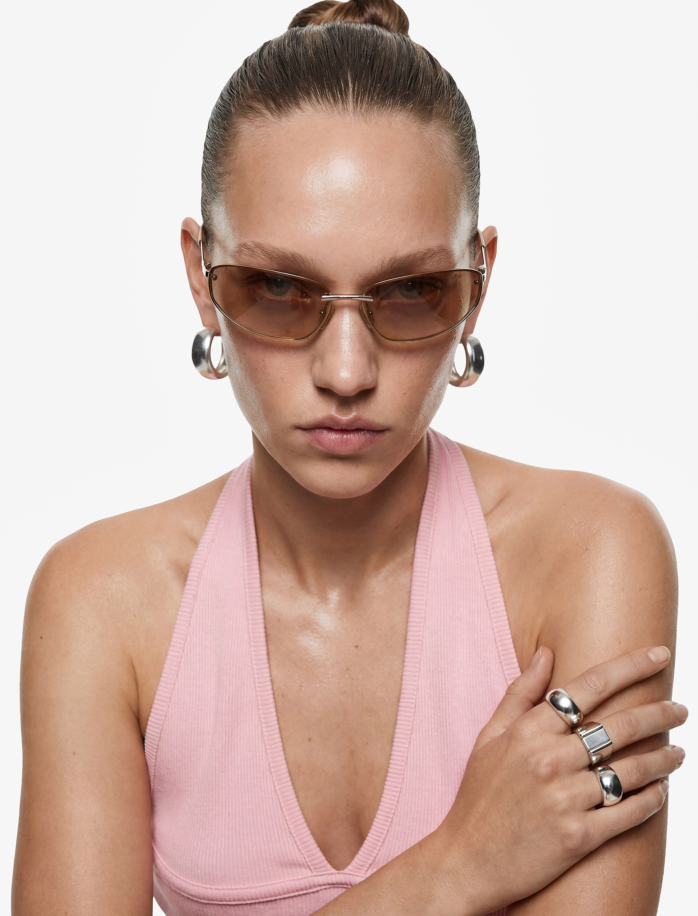   Pamuklu Dikiş Detaylı Kolsuz Slim Fit Crop Halter Yaka Bluz