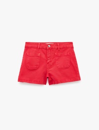 Cep Detaylı Normal Bel Pamuklu Slim Fit Mini Şort