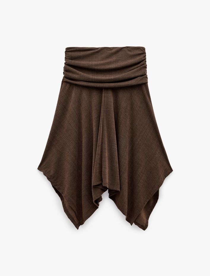  Viskon Karışımlı Drape Detaylı Asimetrik Midi Etek
