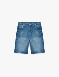 Pamuklu Normal Bel Rahat Kalıp Cepli Baggy Jean Şort