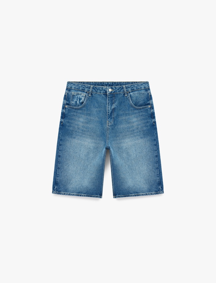  Pamuklu Normal Bel Rahat Kalıp Cepli Baggy Jean Şort