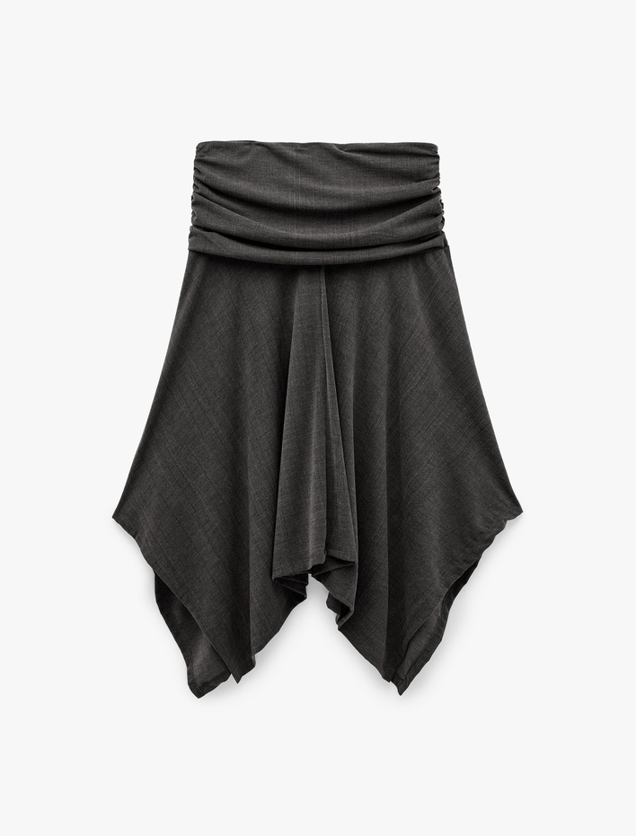  Viskon Karışımlı Drape Detaylı Asimetrik Midi Etek
