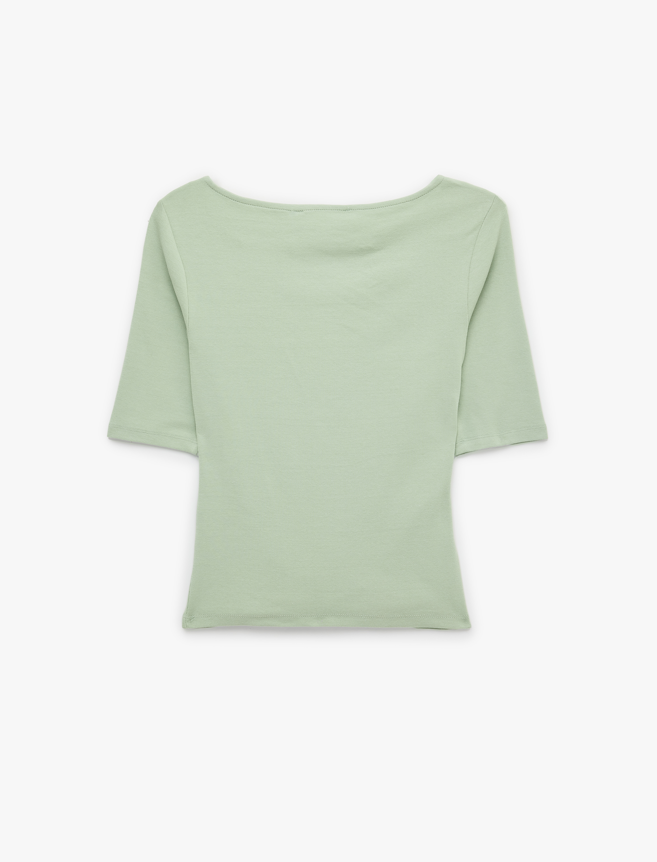  Slim Fit Pamuklu Kayık Yuvarlak Yaka Yarım Kollu Tişört