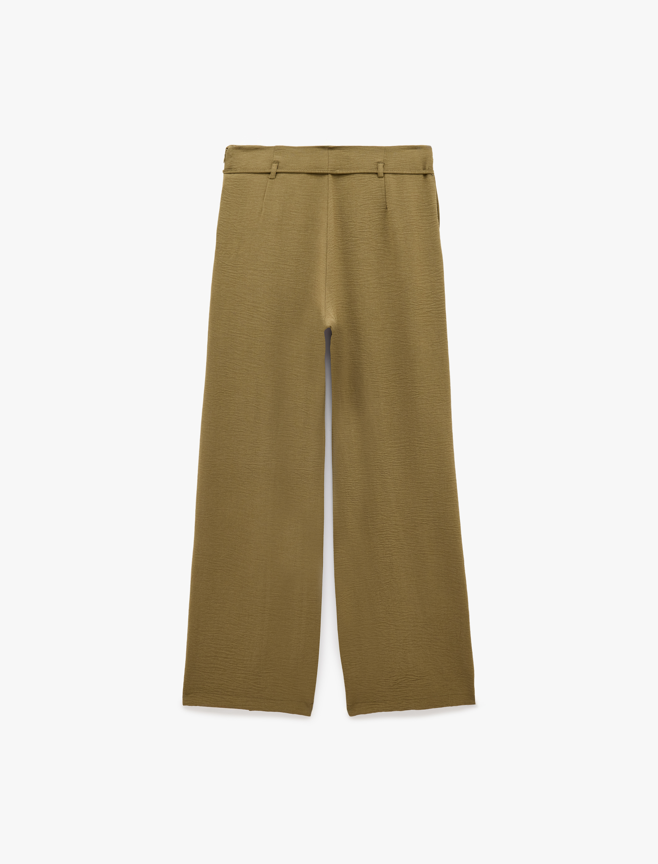   Straight Fit Pileli Kemerli Geniş Paça Pantolon