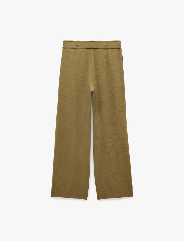  Straight Fit Pileli Kemerli Geniş Paça Pantolon