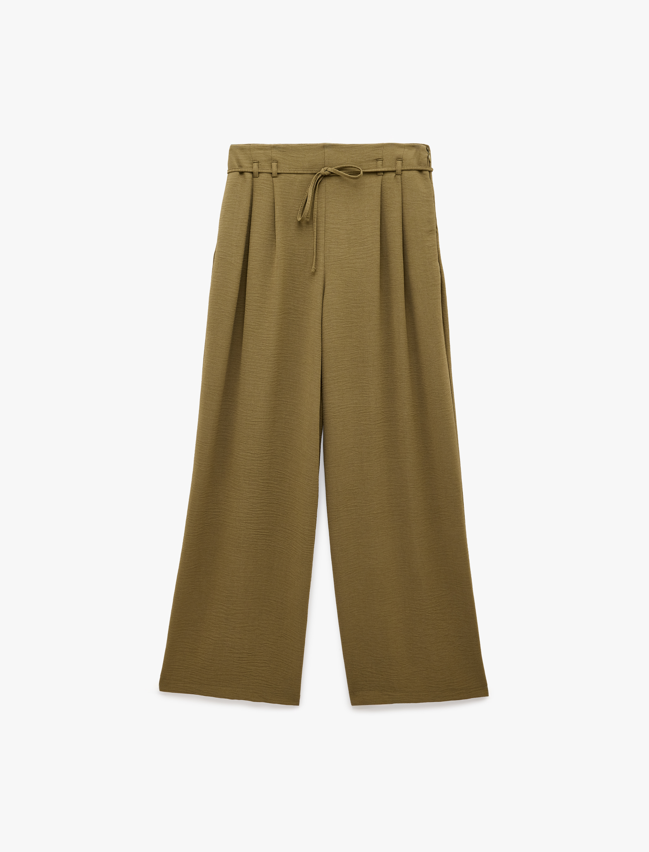   Straight Fit Pileli Kemerli Geniş Paça Pantolon