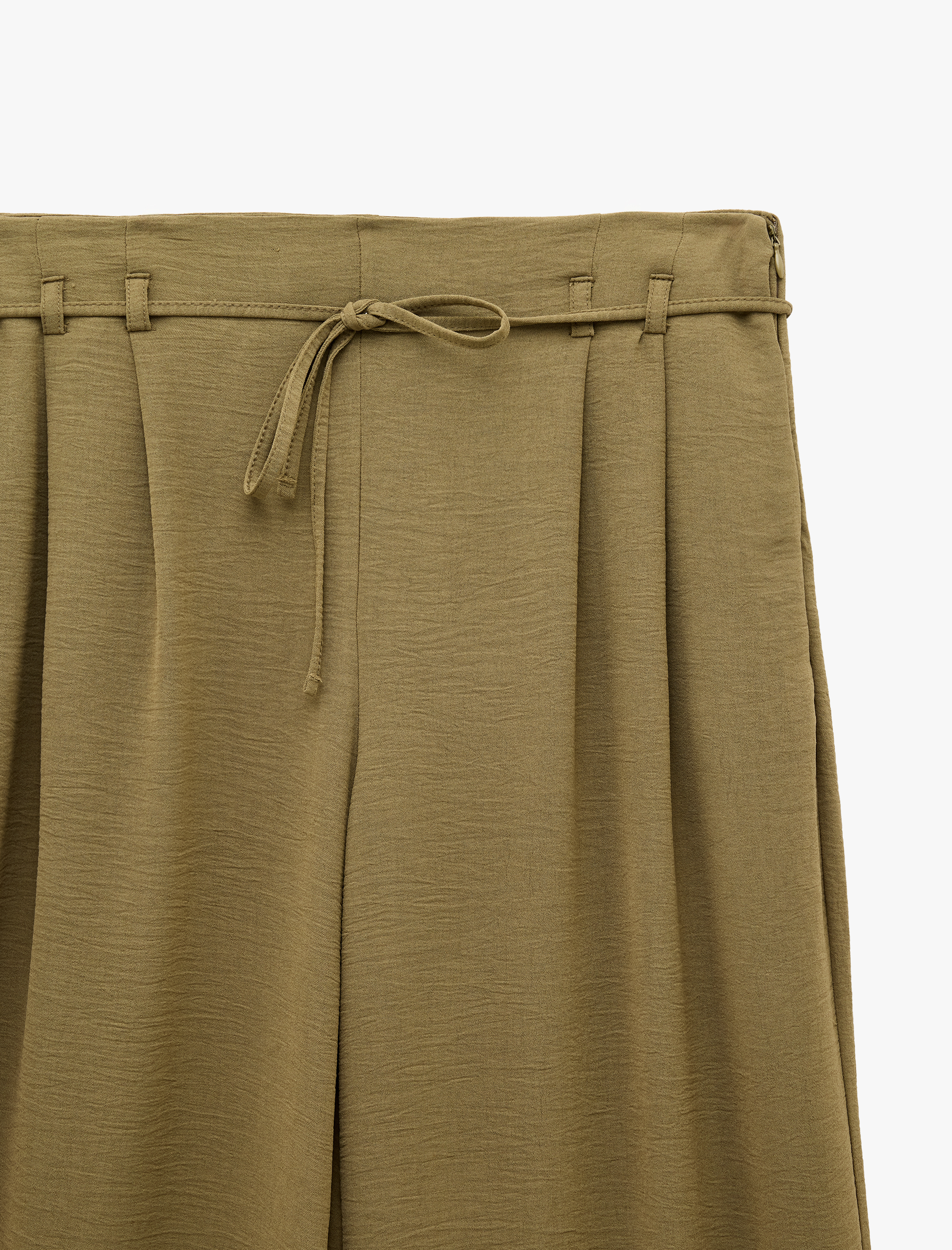   Straight Fit Pileli Kemerli Geniş Paça Pantolon