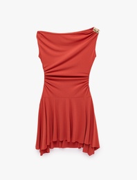 Koton X Melis Ağazat - Slim Fit Aksesuar Detaylı Asimetrik Kesim Tek Omuz Mini Elbise