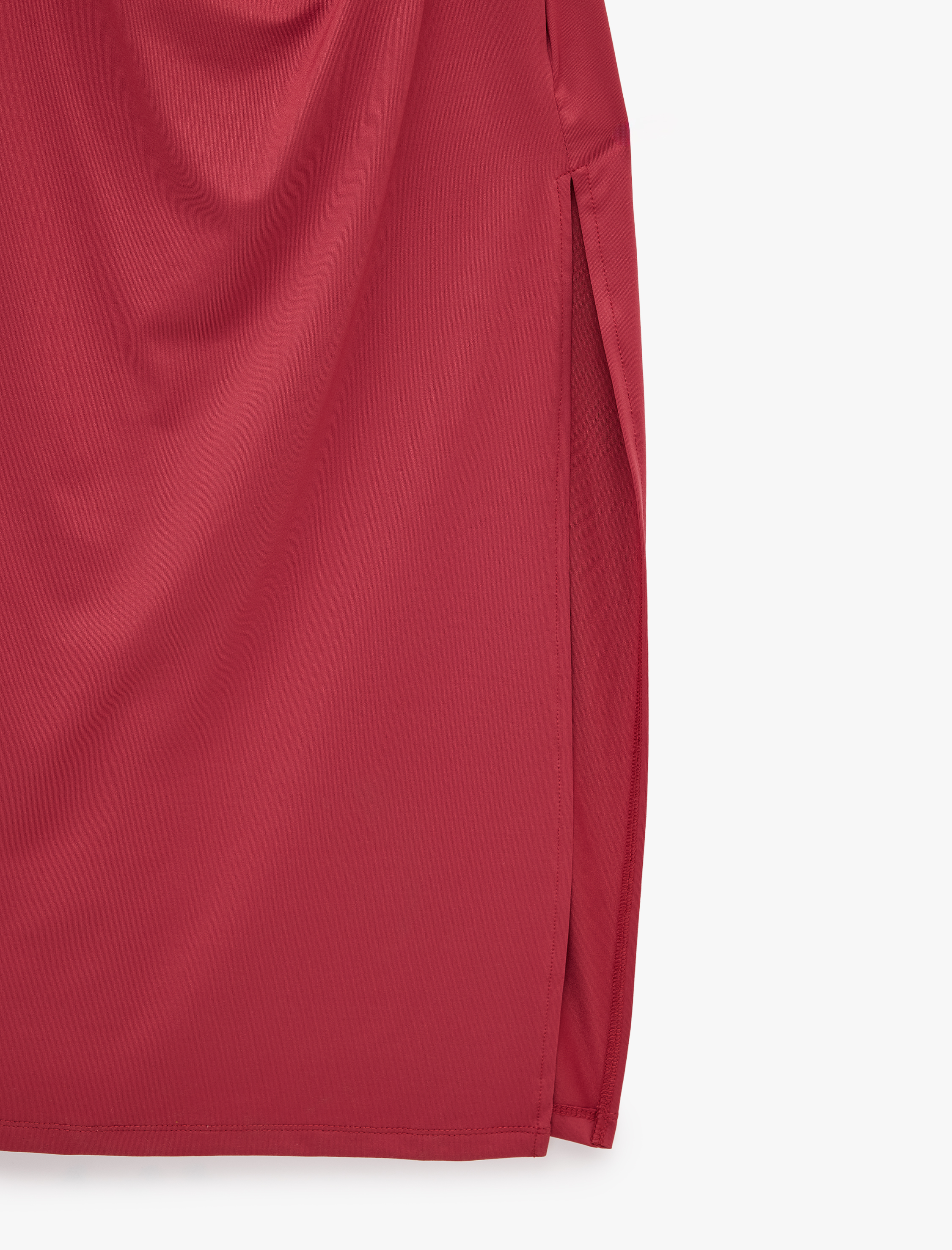   Slim Fit Drapeli Ön Yırtmaç Detaylı İp Askılı Midi Elbise