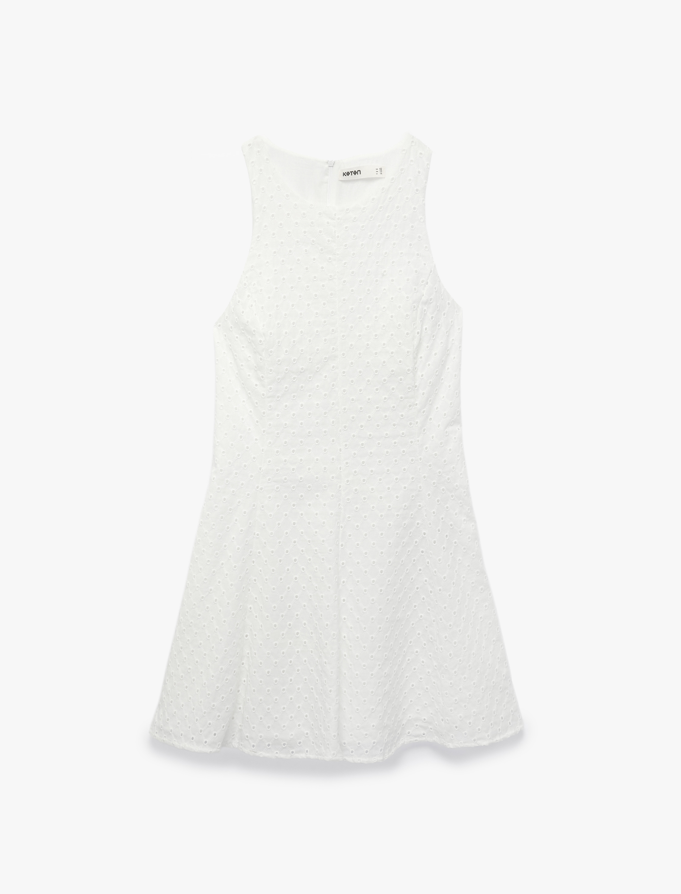   Pamuklu Kolsuz Fisto Brodeli Halter Yaka Mini Elbise