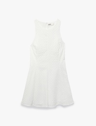 Pamuklu Kolsuz Fisto Brodeli Halter Yaka Mini Elbise