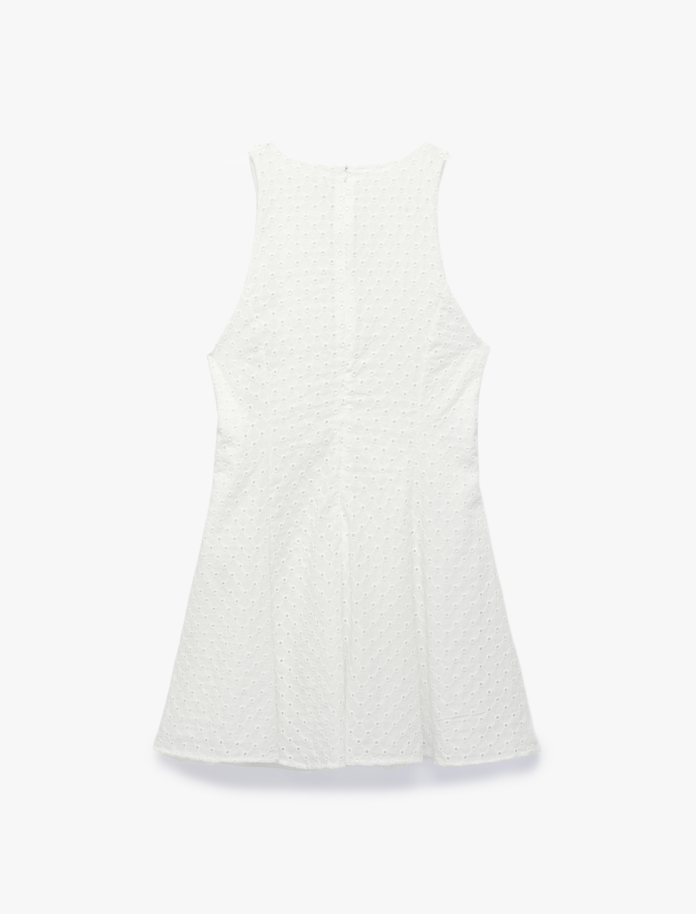   Pamuklu Kolsuz Fisto Brodeli Halter Yaka Mini Elbise