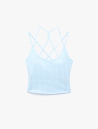 Çapraz Askılı Sırt Detaylı Pötikareli Spor Bluz